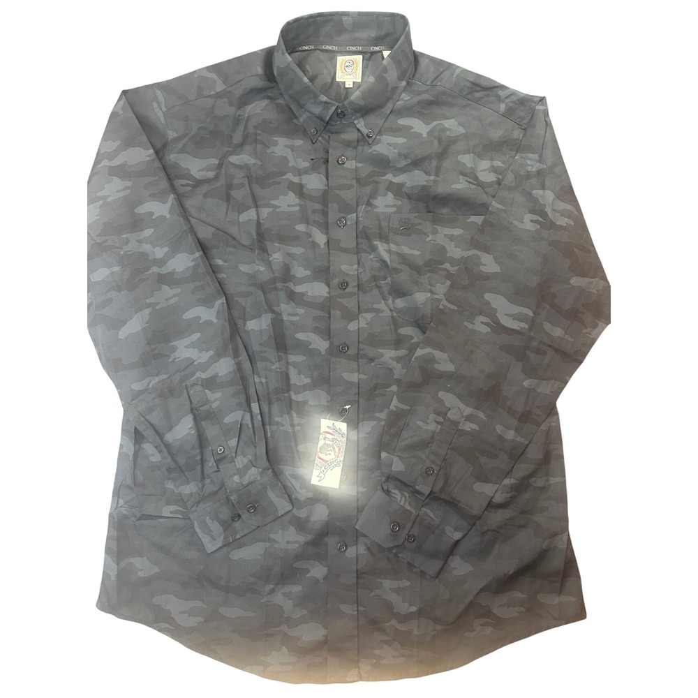 Cinch Mens Black Camo Long Sleeve Button Down Shirt MTW1104486-BLK L